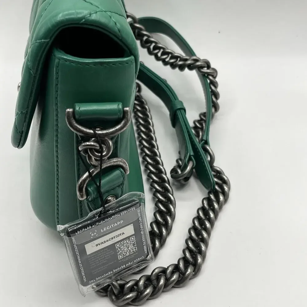 Chanel Rock My Shoulder Classic Purse Bag Emerald Green Silver Hardware AS IS